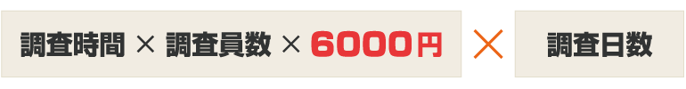 エースリサーチ探偵事務所では以下の計算式で調査費用を見積もりしています。